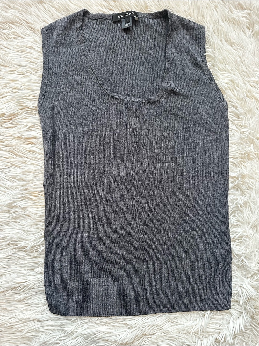 St. John Charcoal Gray Ribbed Sleeveless Tank